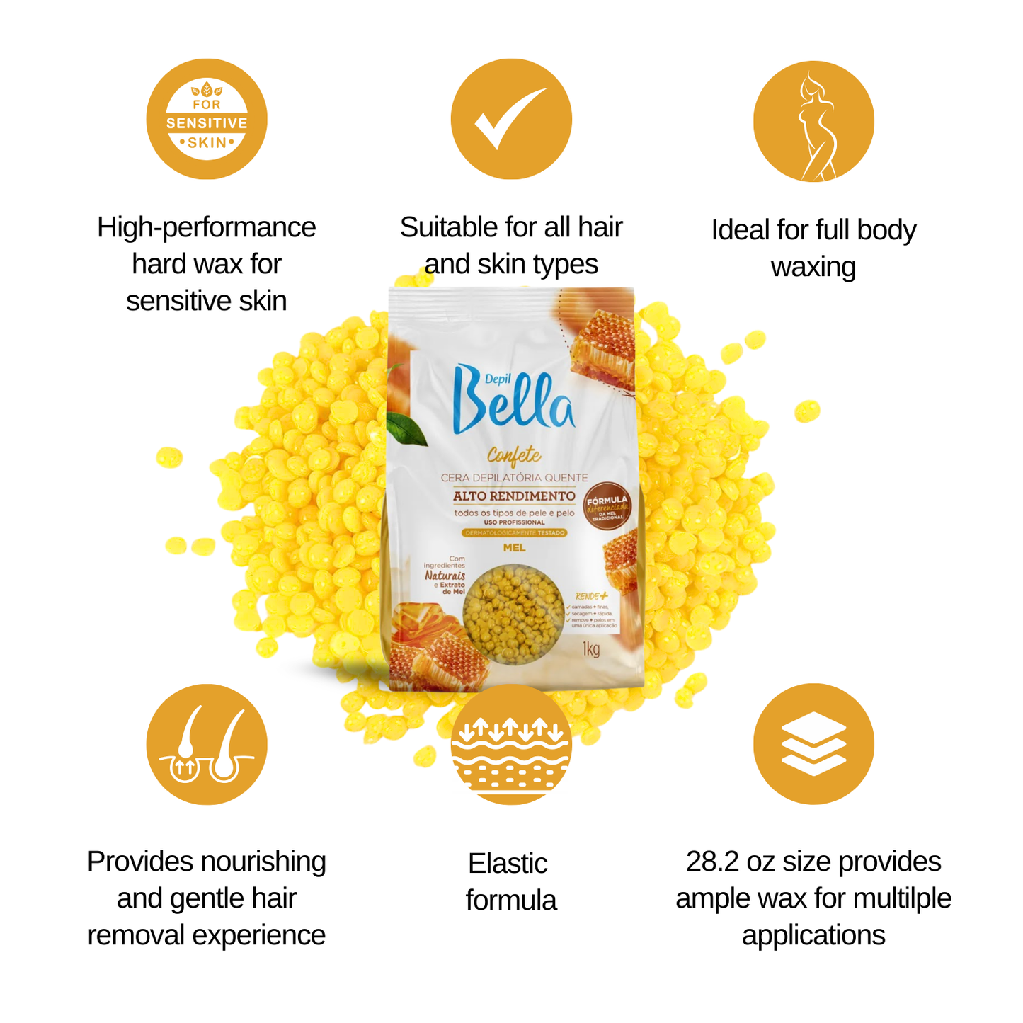 Depil Bella Honey Hard Wax Beads – Professional Strip-Free Wax for Beauty Salons & Home Use