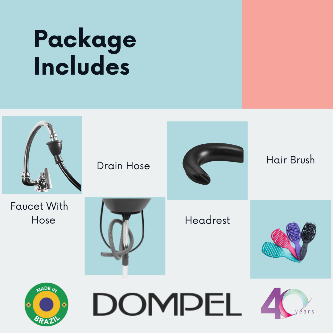 Bundle Wash Unit, Portable Shampoo Sink, Includes Drain Hose and Faucet with Hose, Headrest and Set of 4 Hair Brushes. - Dompel-HAIR STYLIST-DOMPEL