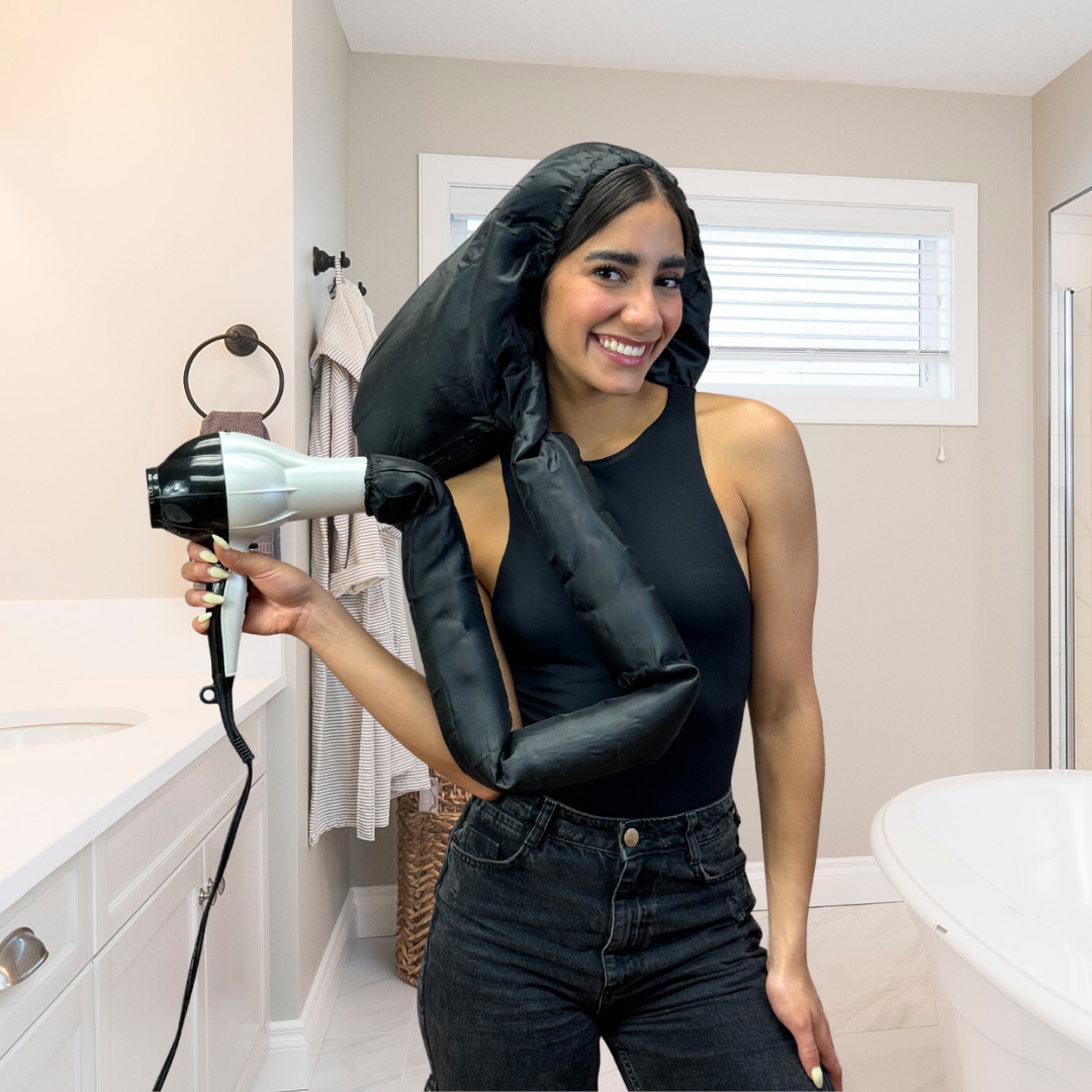 Dompel Black Satin Diffuser Cap | Enhance Hair Drying, Reduce Frizz, Protect Hair Elastic Band and Rubber Element for a Secure Fit (SIZE M)