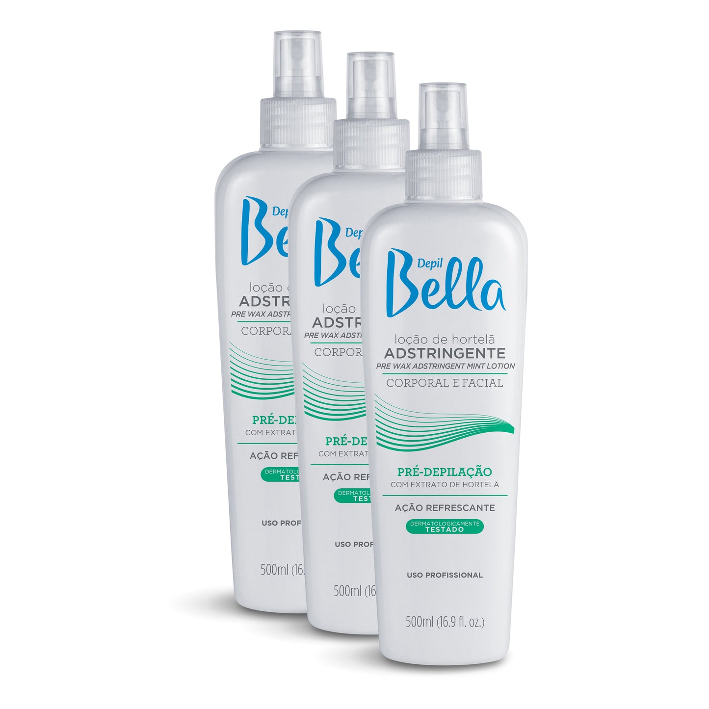 Depil Bella Pre-Waxing Astringent Lotion, Mint Extract, 500ml - Prepares Skin for Smooth Waxing (3 Units Offer)-LOTIONS-DEPILBELLA
