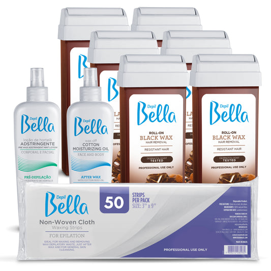 Depil Bella Roll-On Black Wax with Almond and Cocoa Oils - 3.52oz (6 PACK + ADD)-SOFTWAX-DEPILBELLA