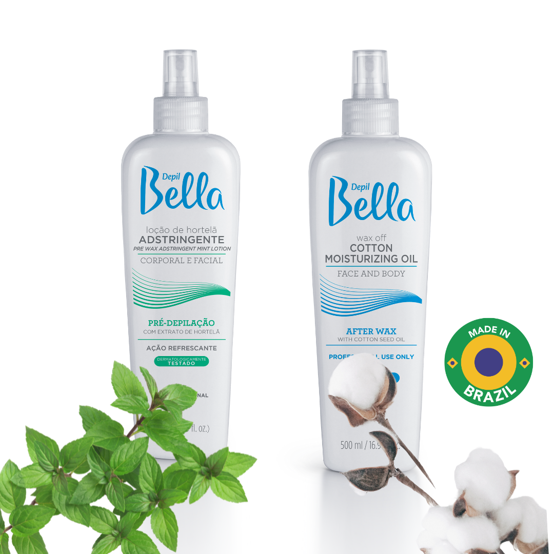 Depil Bella Waxing Bundle: Pre-Wax Astringent Lotion with Mint & Post-