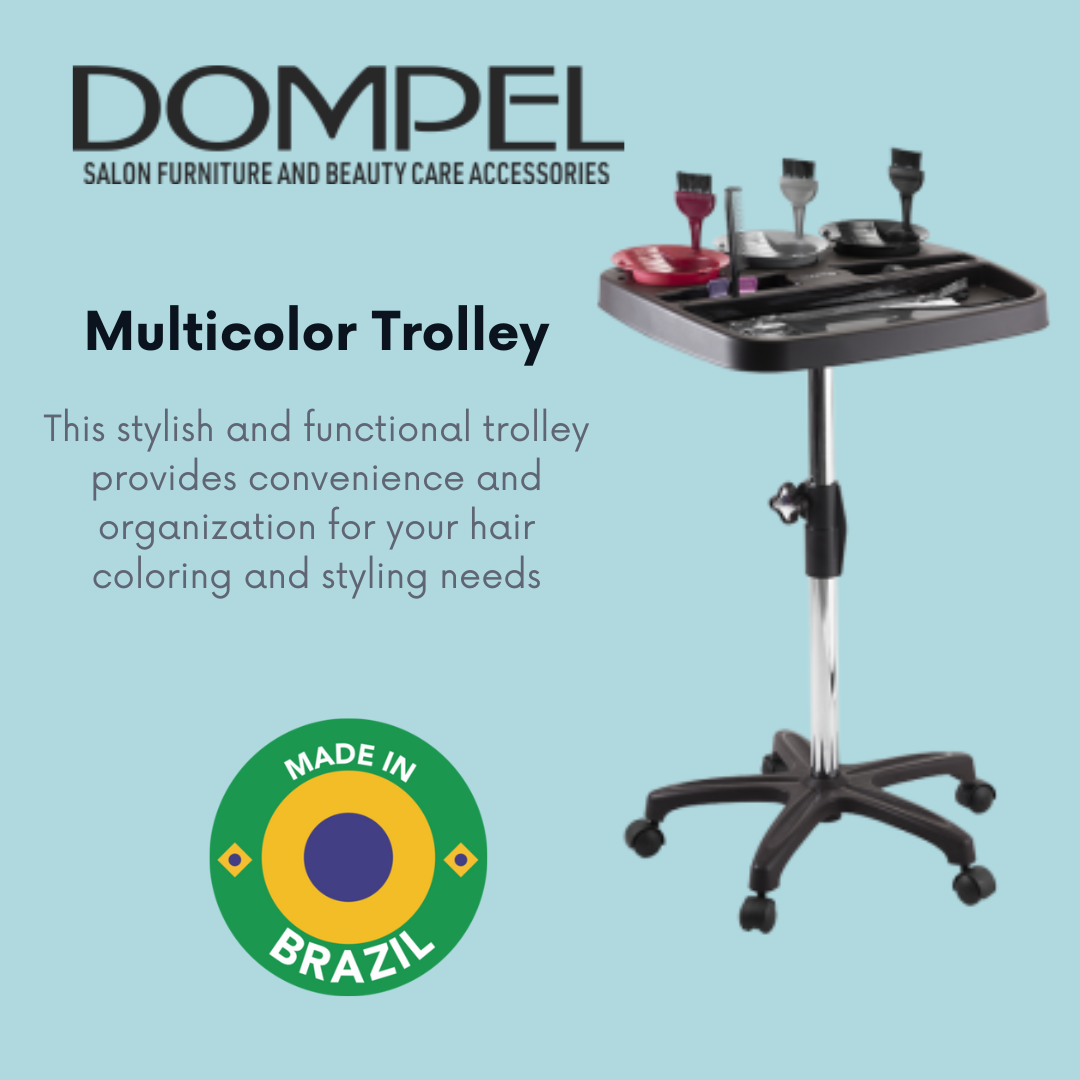 Dompel Multicolor Hair Color Trolley with 3 Bowls and Brushes Model 470-HAIR STYLIST-DOMPEL