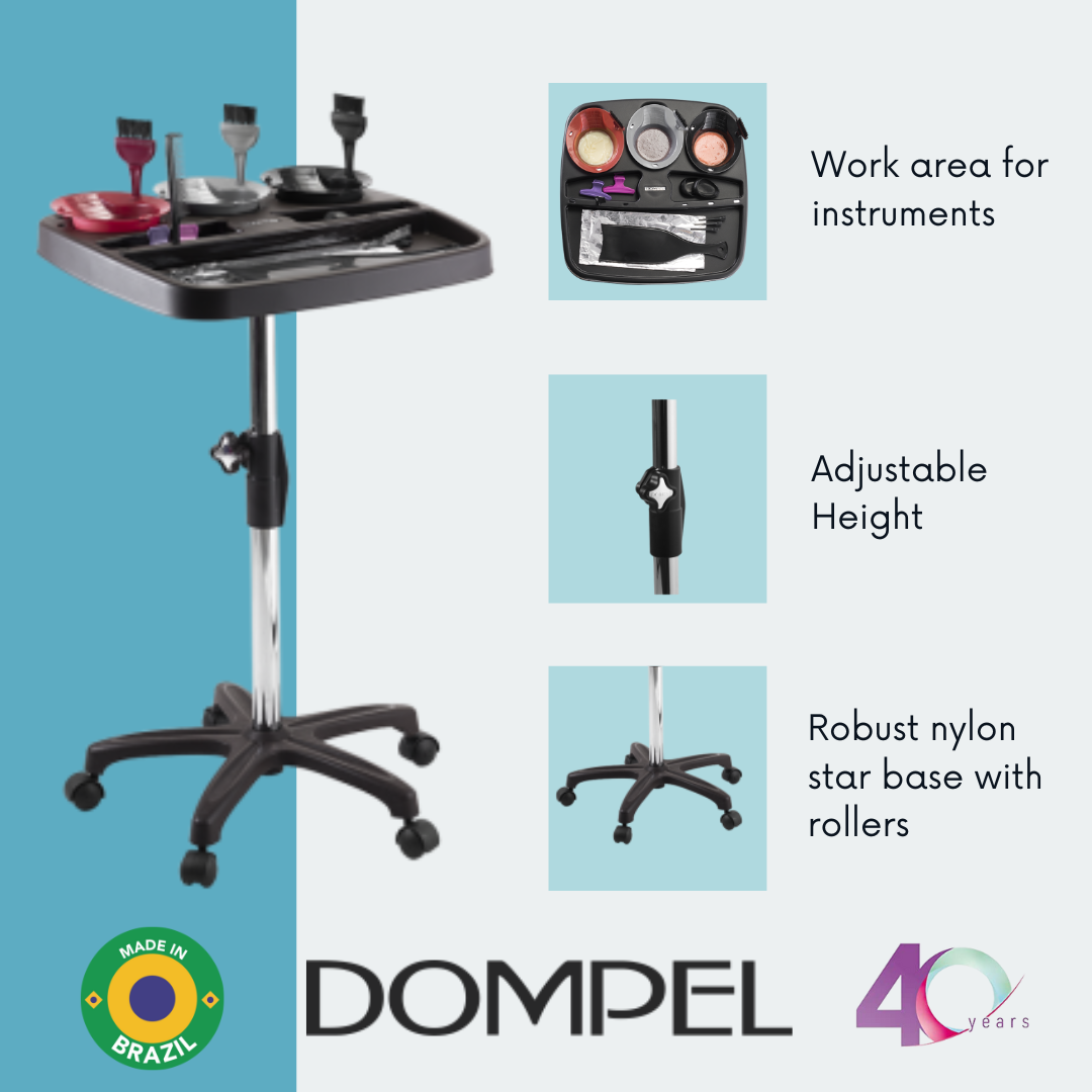 Dompel Multicolor Hair Color Trolley with 3 Bowls and Brushes Model 470-HAIR STYLIST-DOMPEL
