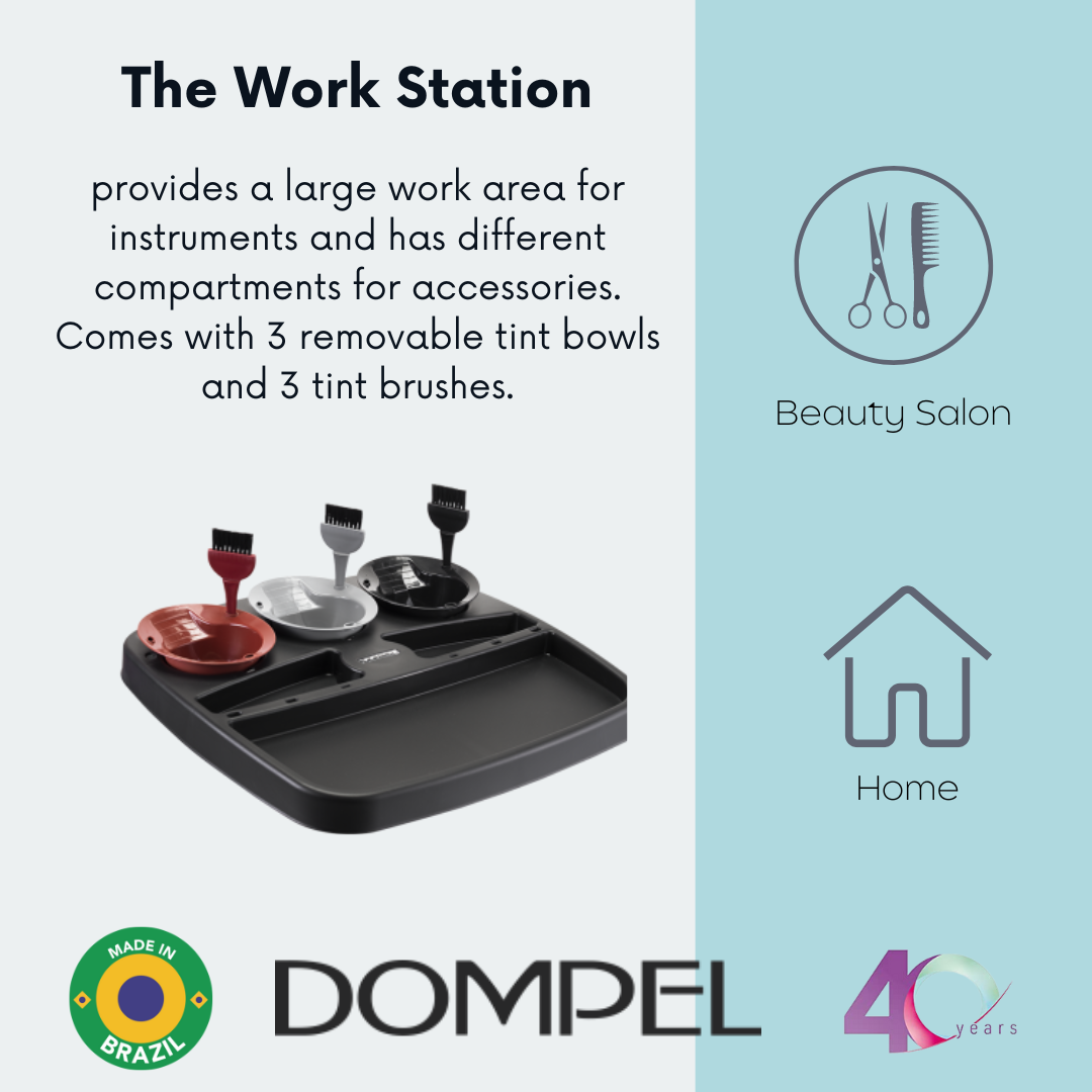 Dompel Multicolor Hair Color Trolley with 3 Bowls and Brushes Model 470-HAIR STYLIST-DOMPEL