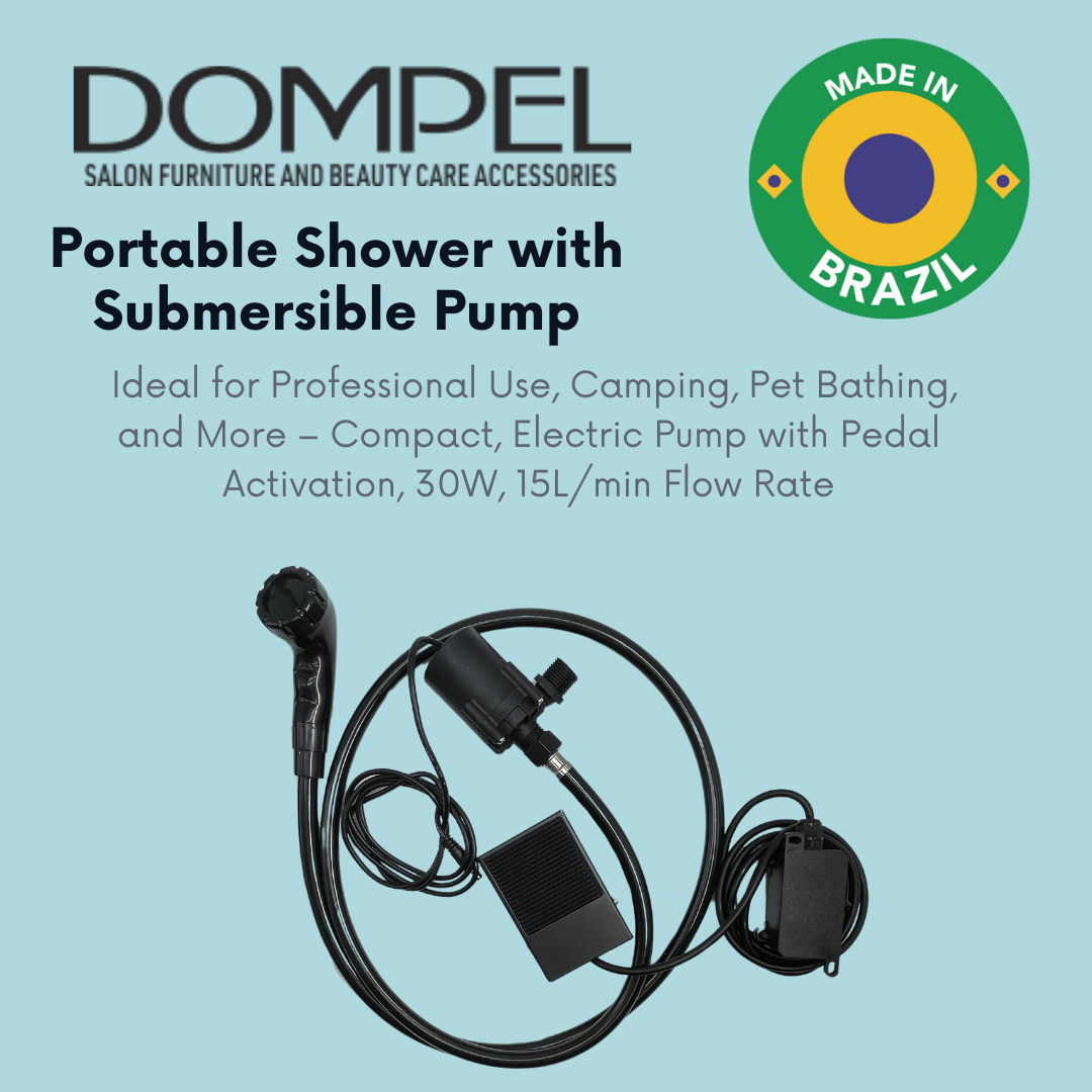 Dompel Portable Shower with Submersible Pump – Ideal for Professional Use, Camping, Pet Bathing, and More – Compact, Electric Pump with Pedal Activation, 30W, 15L/min Flow Rate-HAIR STYLIST-DOMPEL