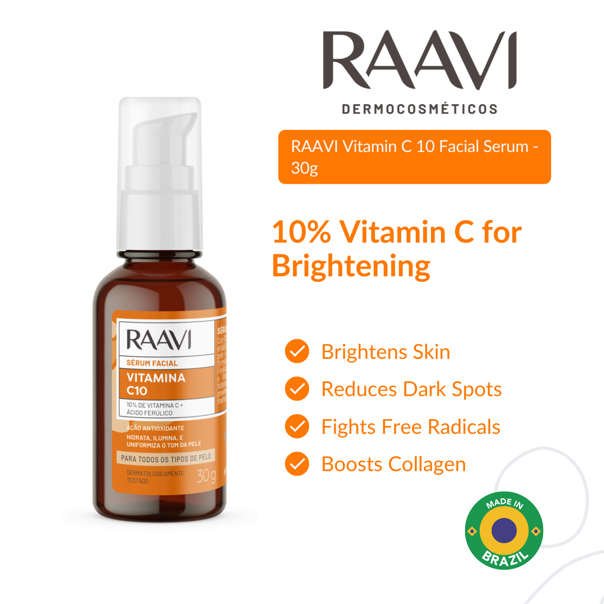 RAAVI Vitamin C 10 Facial Serum - 30g-raavicosmetics