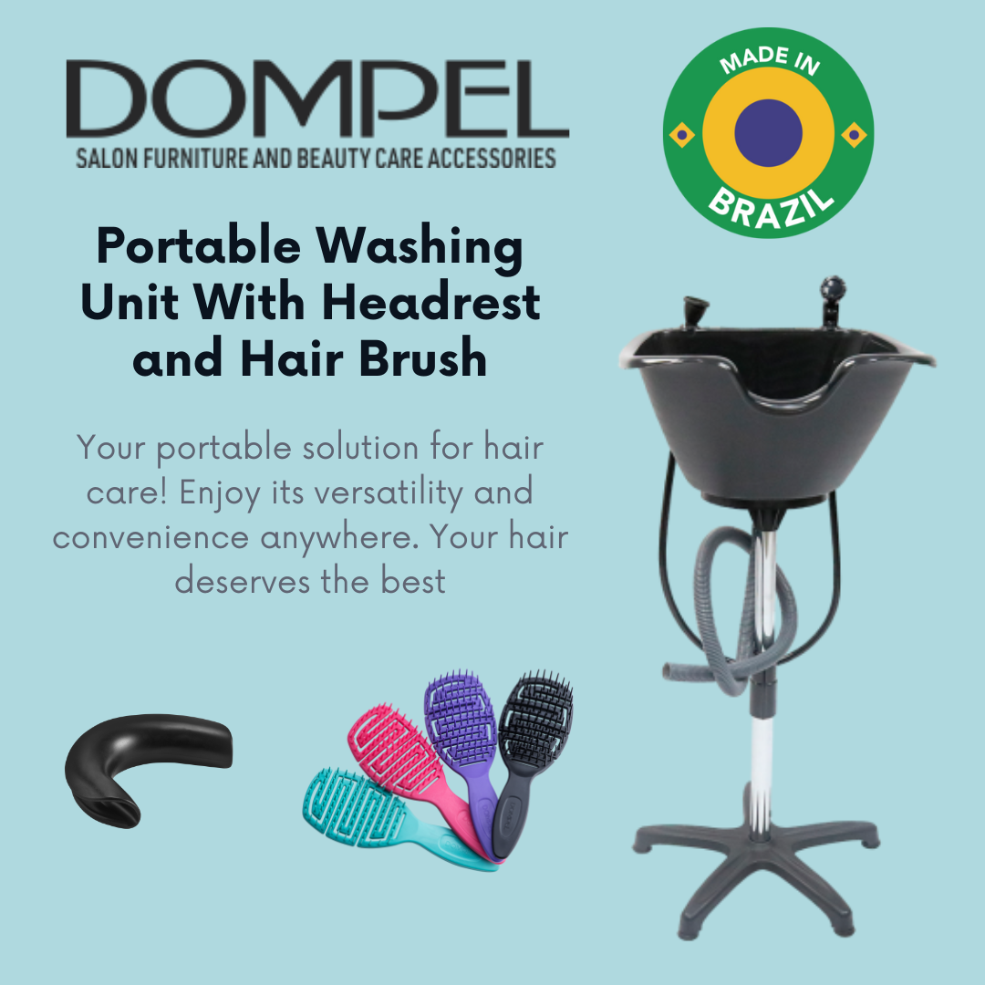Bundle Wash Unit, Portable Shampoo Sink, Includes Drain Hose and Faucet with Hose, Headrest and Set of 4 Hair Brushes. - Dompel