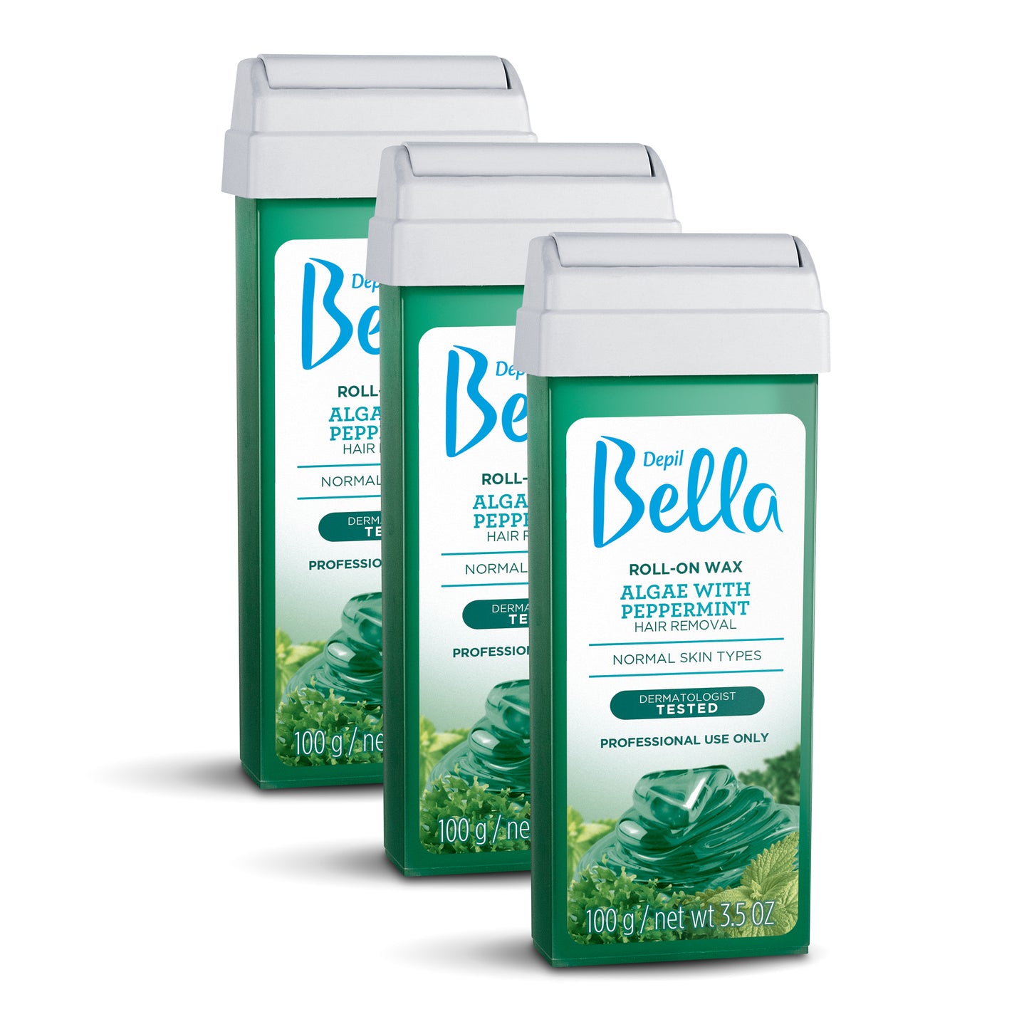 Depil Bella Roll-On Algae with Peppermint Wax Cartridges 3.52Oz (3 Units Offer) - depilcompany