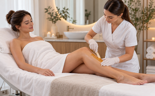 Professional esthetician preparing hard wax for a waxing service