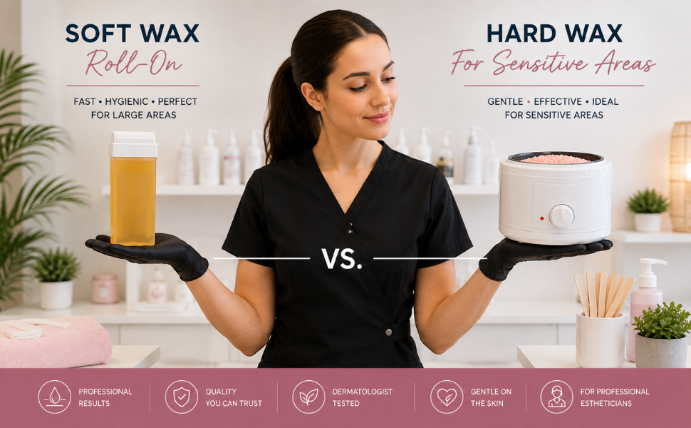 Professional hard wax and soft wax products for body hair removal