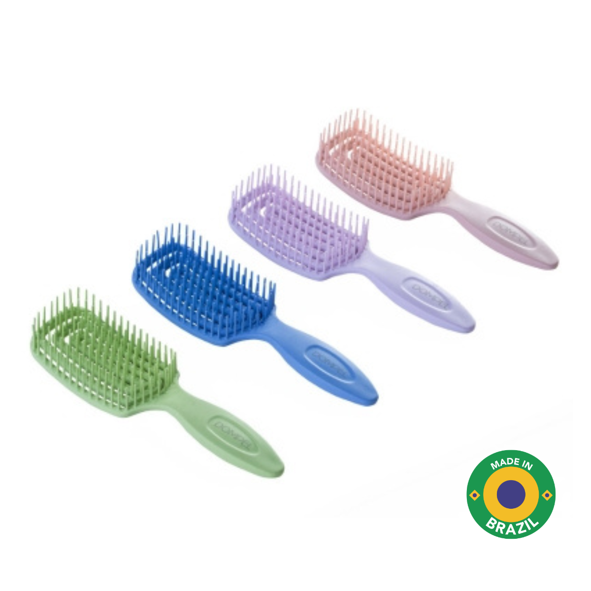 Dompel Hair Brush Inca – Set of 4 Detangling Brushes for Hair Extensions, Prevents Snagging on Tape, Keratin, Microlink, and Weft Bases – Colors Lilac, Rosé, Green, Blue
