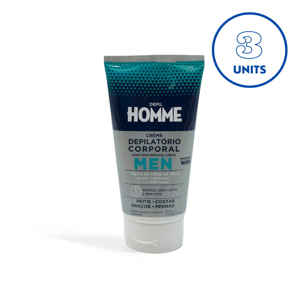 Depil HOMME Crema Corporal Depilatoria, Crema Depilatoria Calmante, 150 g (Pack de 3)