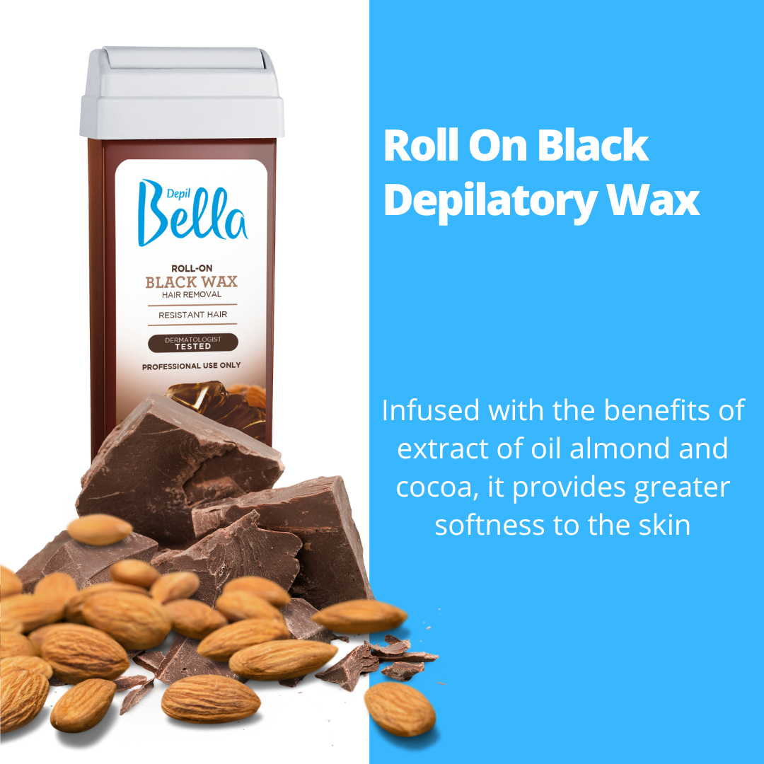 Depil Bella Cera negra roll-on con aceites de almendras y cacao - 3.52 oz (paquete de 6 + agregar)