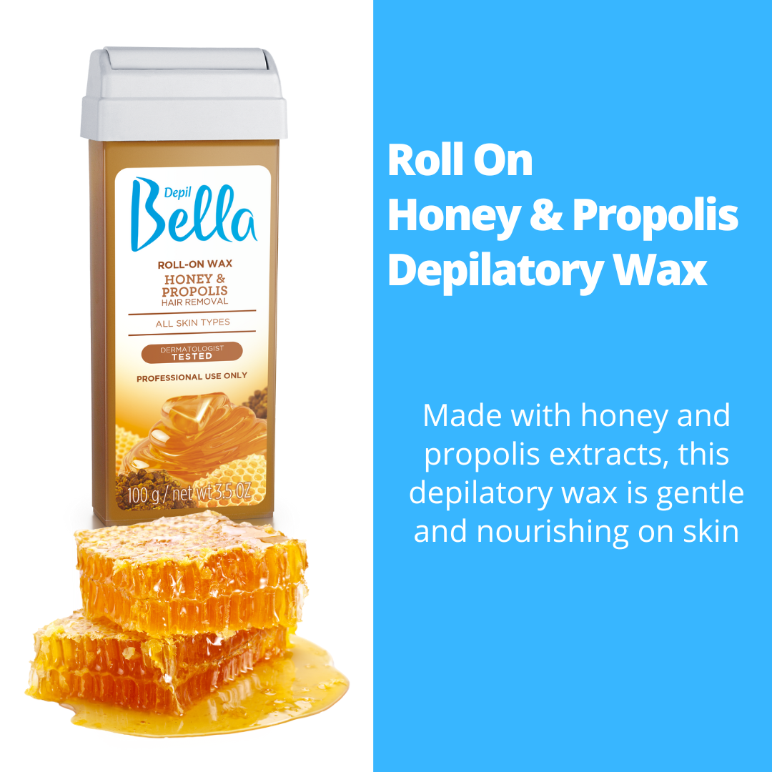 Depil Bella Honey with Propolis Cera depilatoria roll-on, 3.52 oz, (paquete de 6+combo)