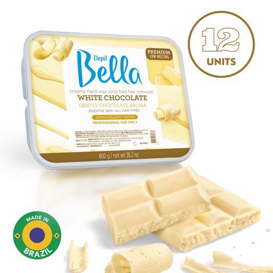 Depil Bella Premium Cera Dura con Chocolate Blanco - 28.2 Oz (Oferta 12 Unidades)