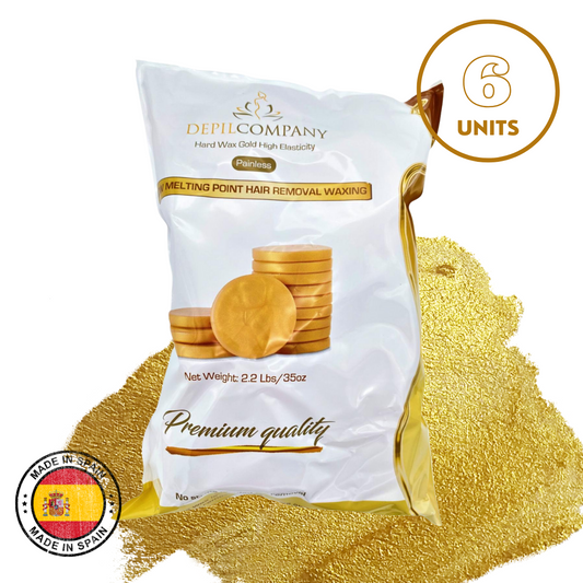 Depil Company Hard Wax Gold – Totalmente natural, ideal para pieles sensibles, 2.2 libras (paquete de 6)