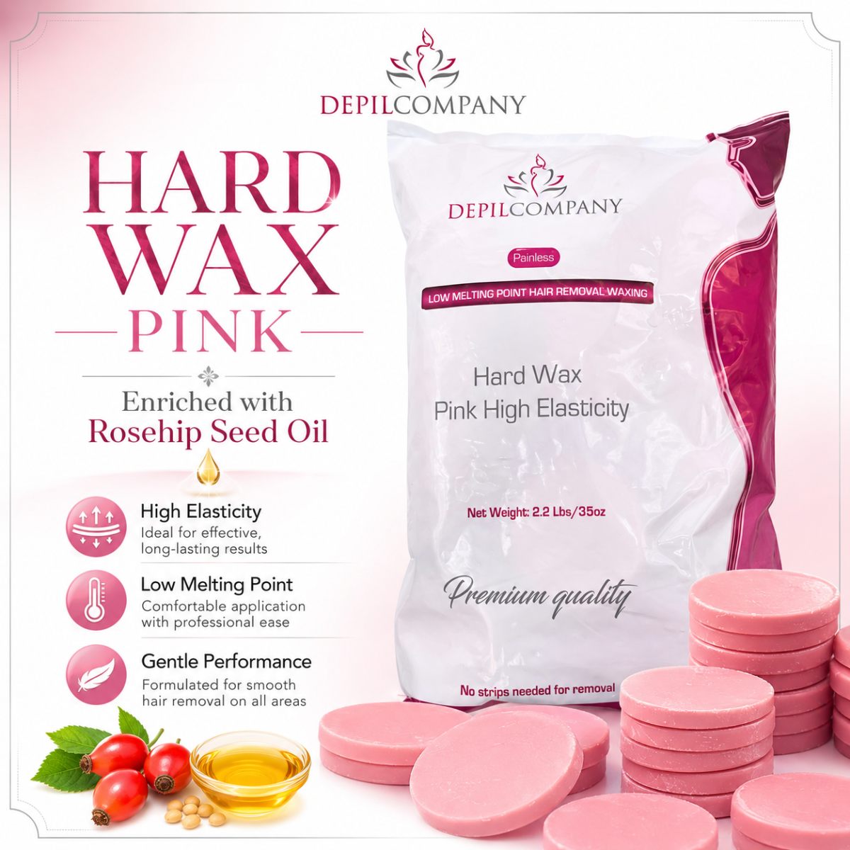 Depilcompany Pink Hard Wax – Smoothest Stripless Wax for Estheticians & Home Use