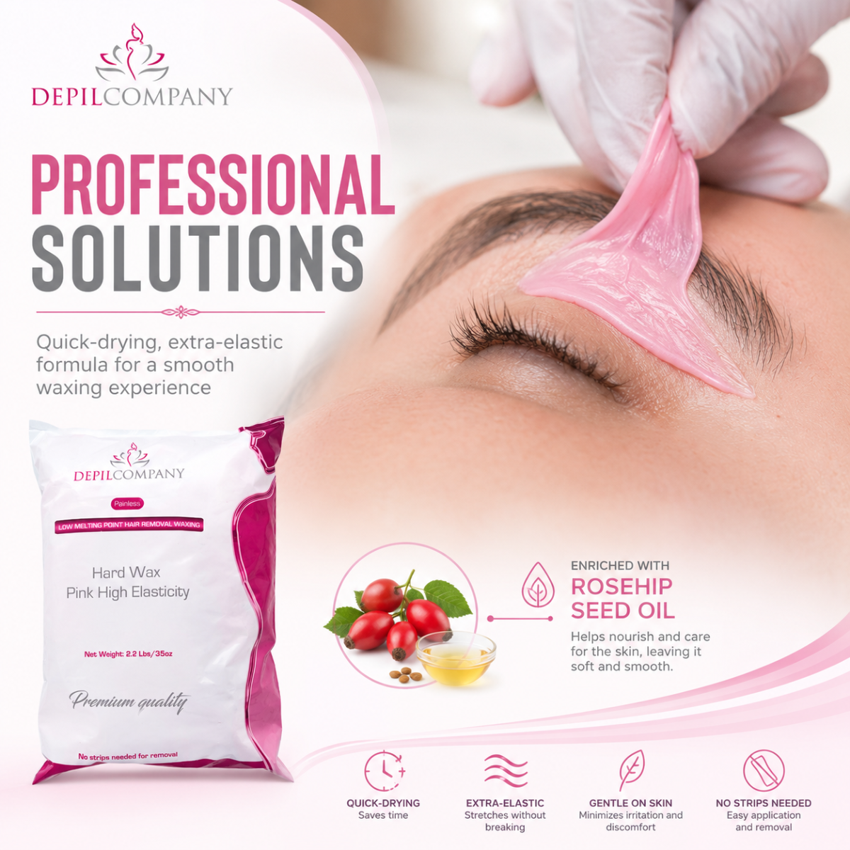 Depilcompany Pink Hard Wax – Smoothest Stripless Wax for Estheticians & Home Use