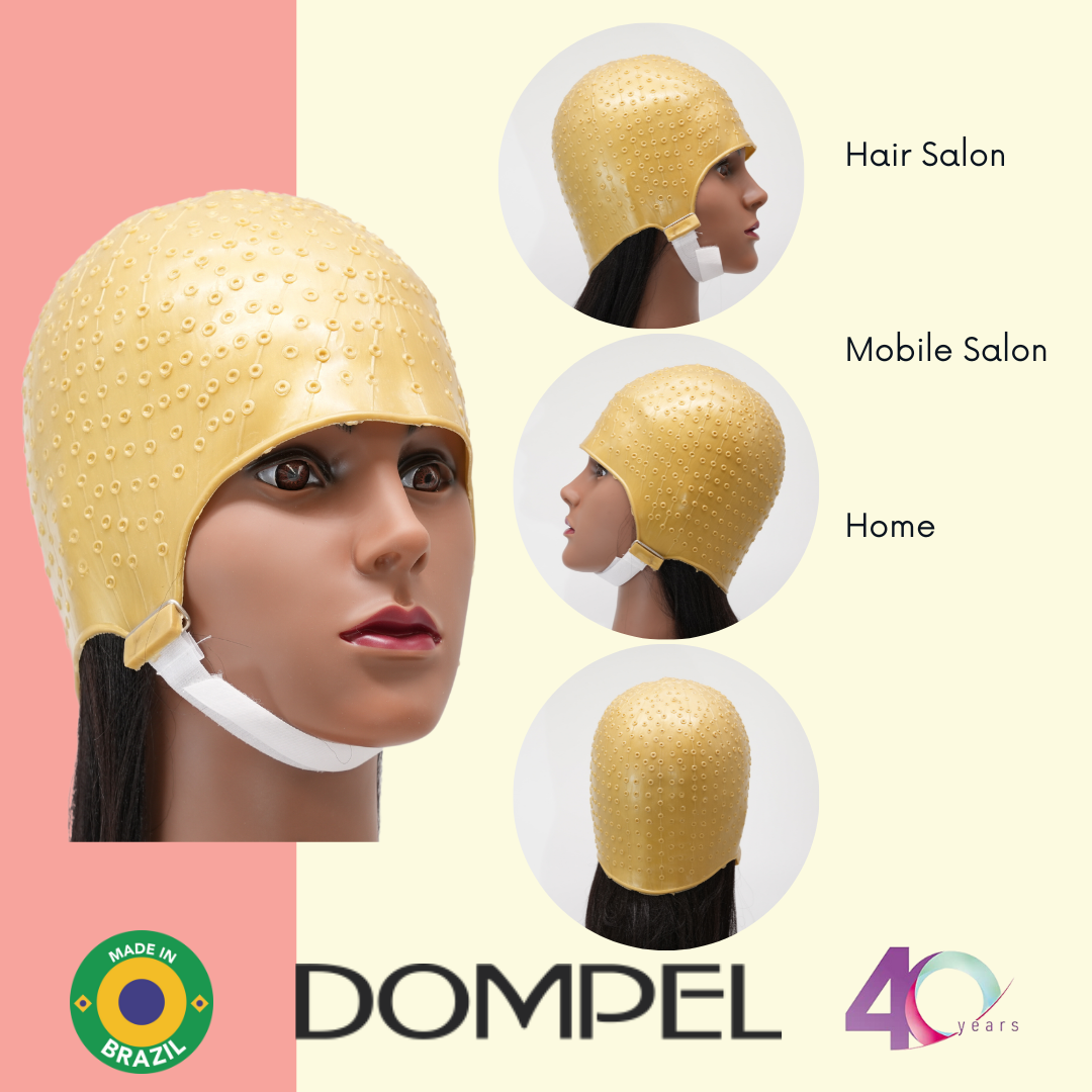 DOMPEL Reusable Professional Silicone Gold Cap with Hook | Special for Hair Dyeing | Model 664-CA-HAIR STYLIST-DOMPEL