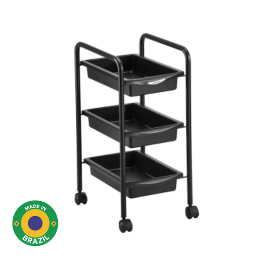 Dompel Manicure Smart Trolley Model 5046-1 – Professional Salon Organizer with 3 Removable Trays, Steel Structure, and Mobile Nylon Casters, Black