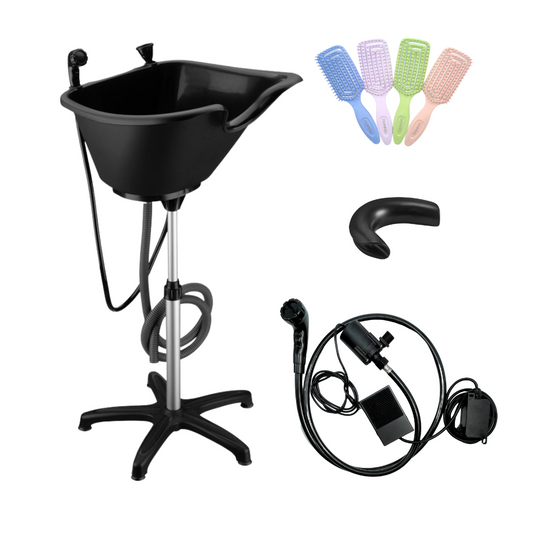 DOMPEL Portable Hair Washing Unit | with Electric Pump with Shower and Hose, Drainage Hose, Headrest and Hair Brush Set. Model 1891 - Buy professional cosmetics dedicated to hair removal