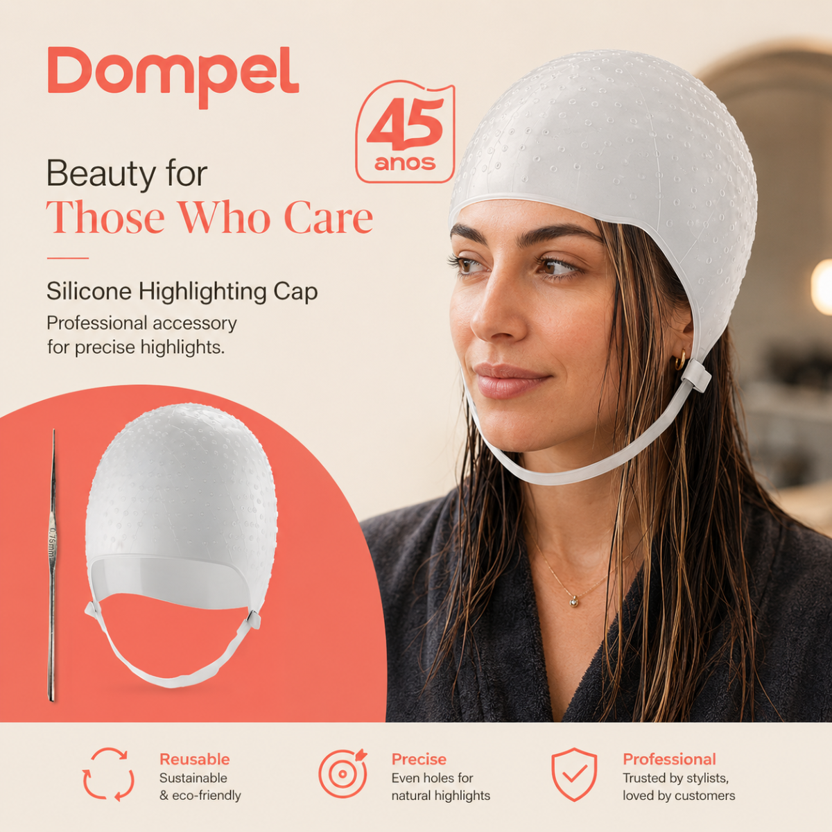 Dompel Silicone Highlight Hair Cap with Needle | Model 233 CA (2 PCS)