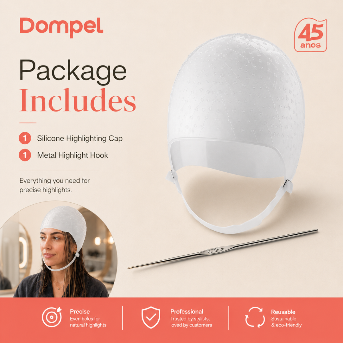 Dompel Silicone Highlight Hair Cap with Needle | Model 233 CA (2 PCS)