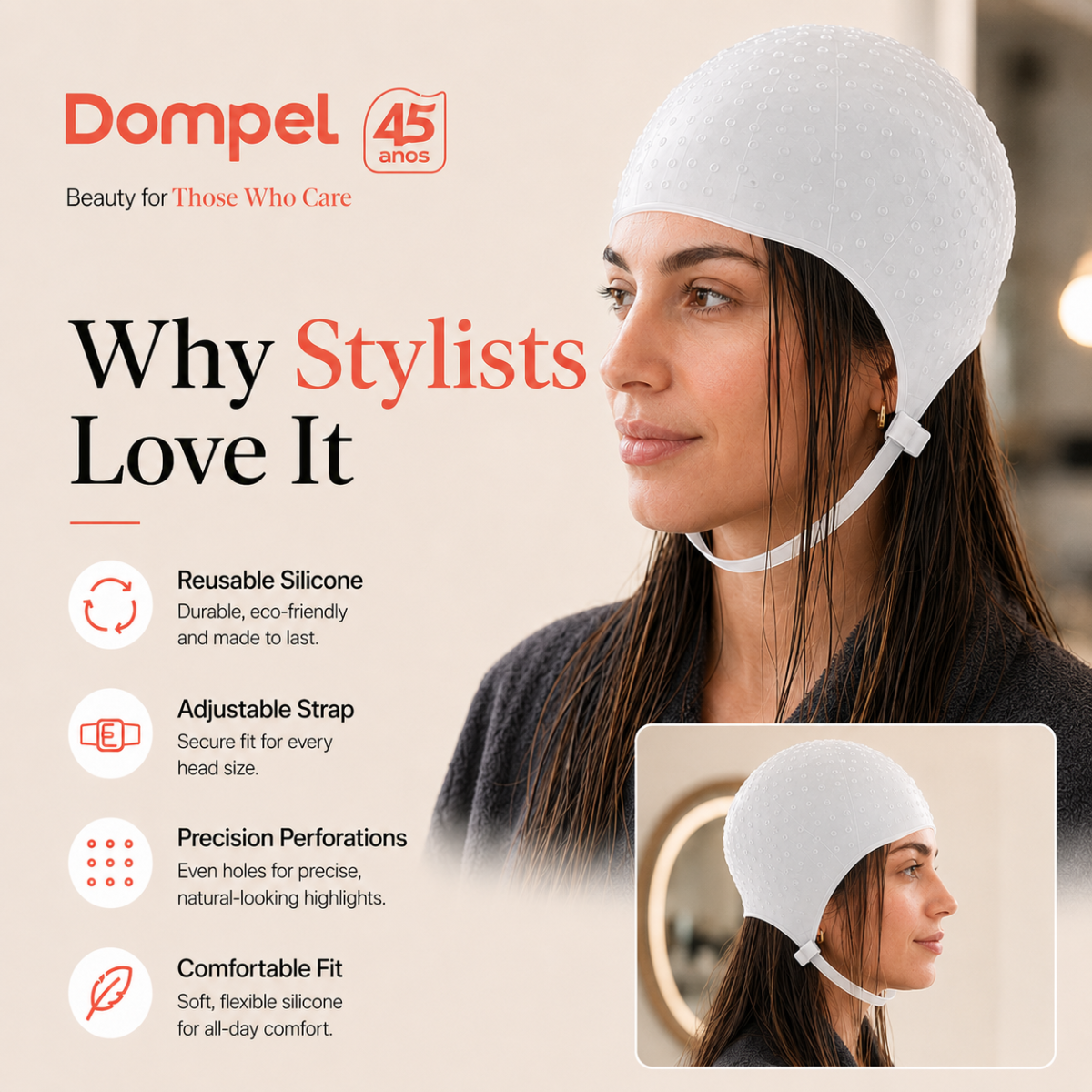 Dompel Silicone Highlight Hair Cap with Needle | Model 233 CA (2 PCS)
