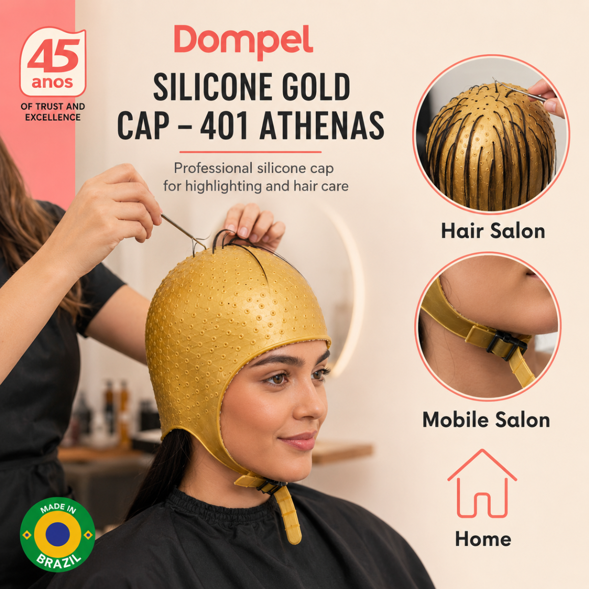 DOMPEL Silicone Highlight Hair Cap Color Gold | Type Athenas | Model 401-SA