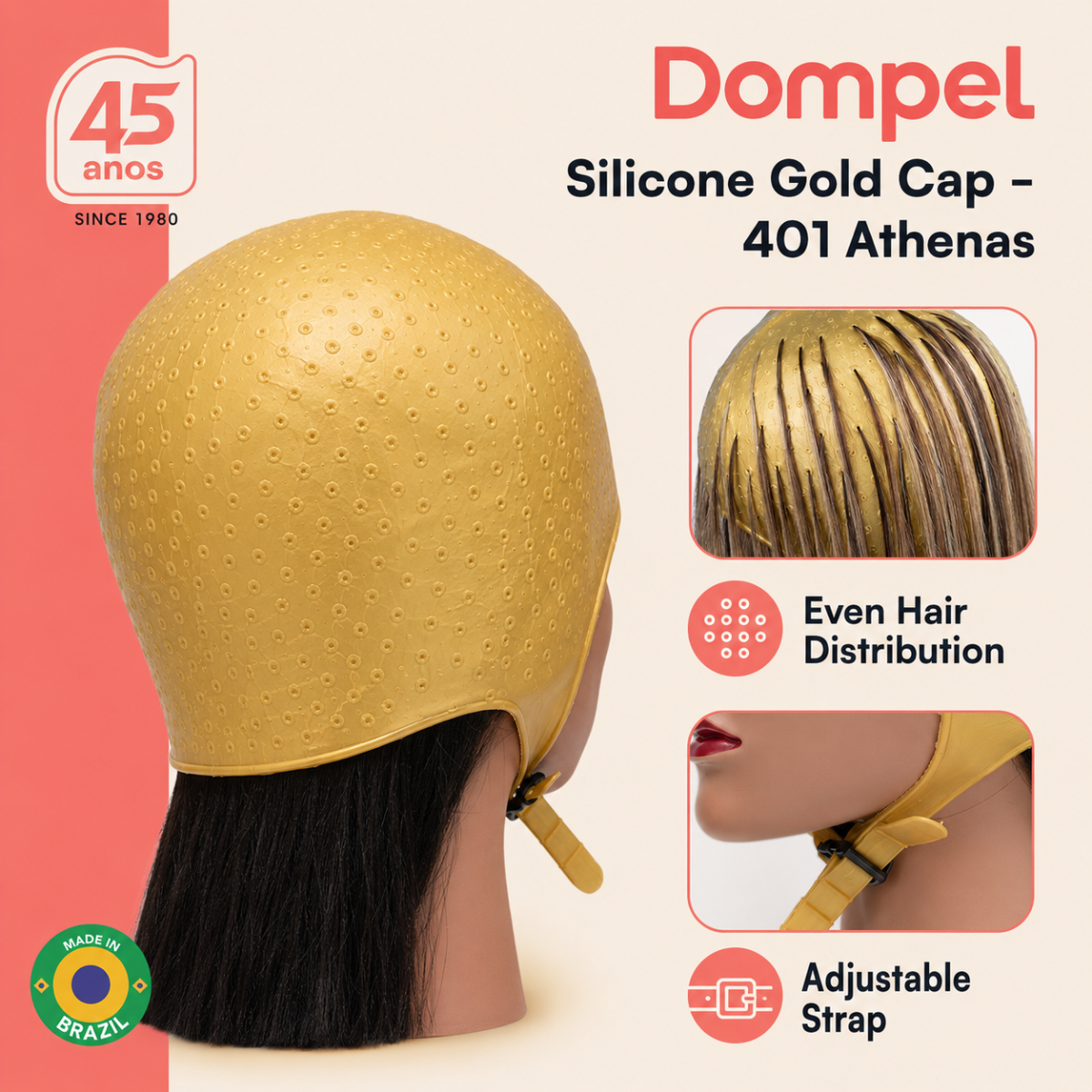 DOMPEL Silicone Highlight Hair Cap Color Gold | Type Athenas | Model 401-SA