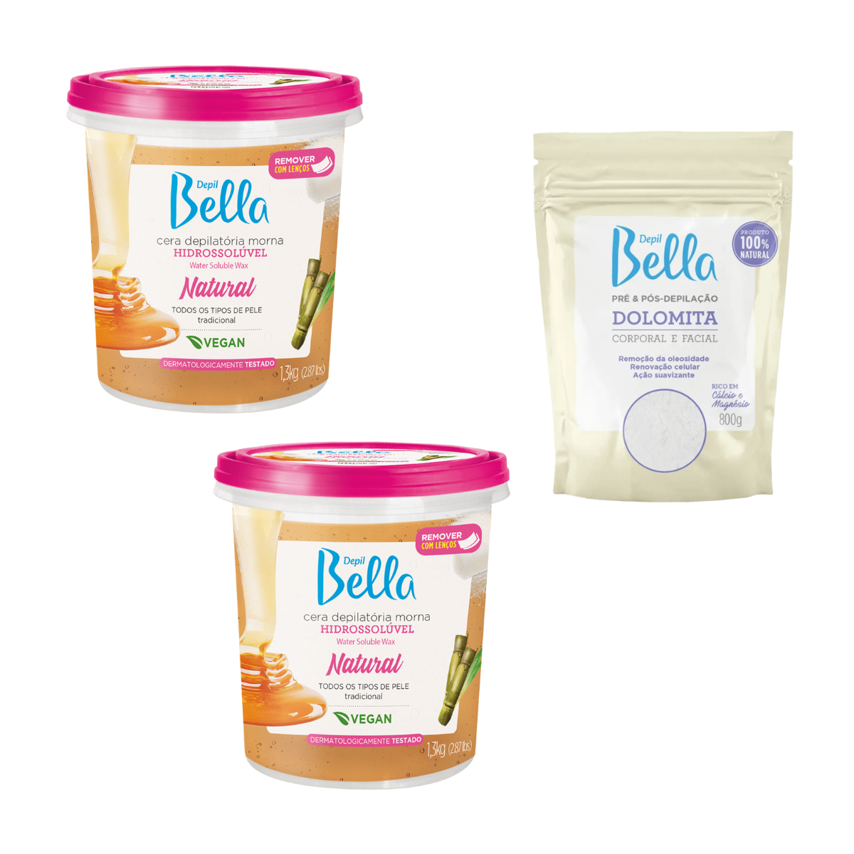 Depil Bella Bundle 2 Full Body Sugar Natural Wax Hair removal, and 1 Dolomite Powder, 100% natural, vegan, for all skin types.-SUGAR WAX-Depilcompany