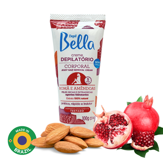 Depil Bella Pomegranate and Almond Hair Removal Cream - Nourishing Formula for Dry to Extra Dry Skin, Natural Extracts, Deodorant Action, 100g-DEPILBELLA