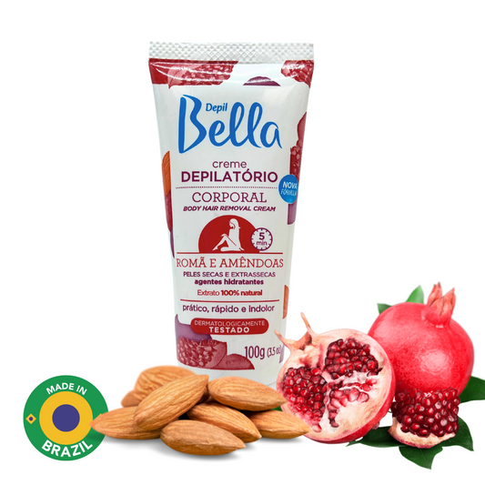 Depil Bella Pomegranate and Almond Hair Removal Cream - Nourishing Formula for Dry to Extra Dry Skin, Natural Extracts, Deodorant Action, 100g