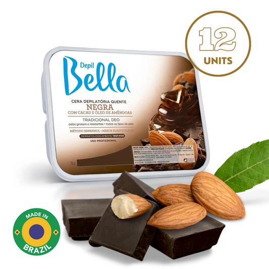 Depil Bella Hard Wax Black Chocolate – Premium Hair Removal Wax for Coarse Hair, 2.2 LBS (12 Pack)