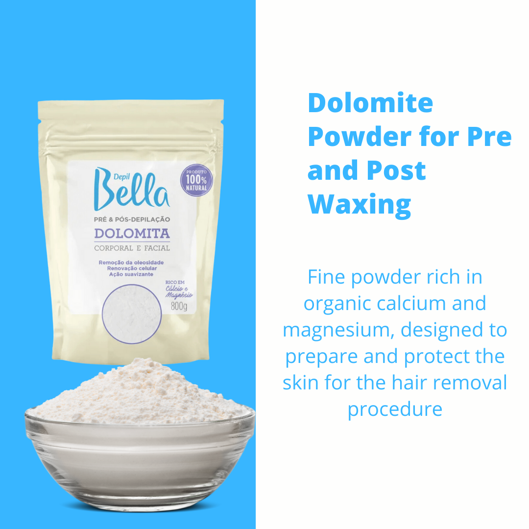 Kit Depil Bella, Yellow - Dolomita, Pre Waxing Astringent Lotion, Post Waxing - Oil Moisturizing Remover, Chamomile Body Gel - Dolomita Powder