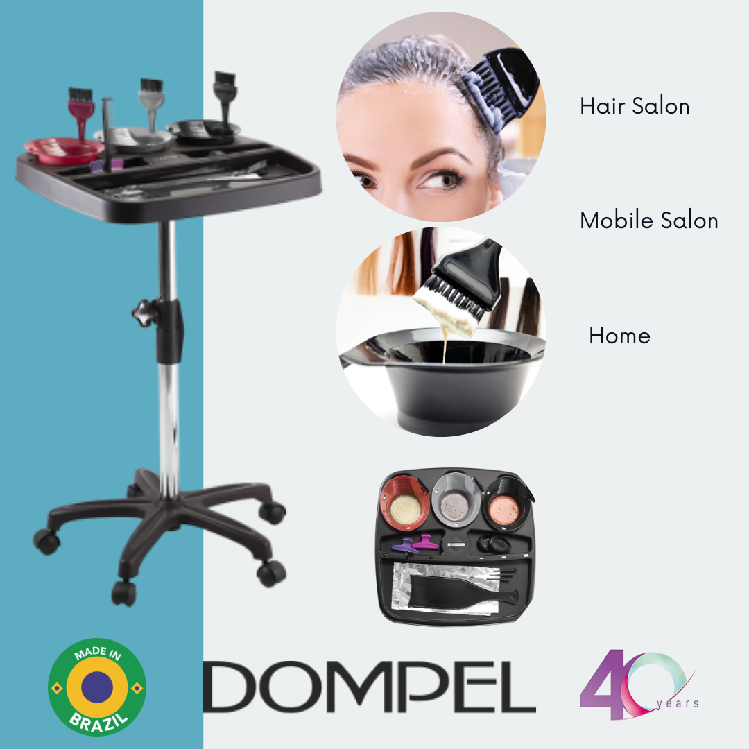 Dompel Multicolor Hair Color Trolley with 3 Bowls and Brushes Model 470-HAIR STYLIST-DOMPEL