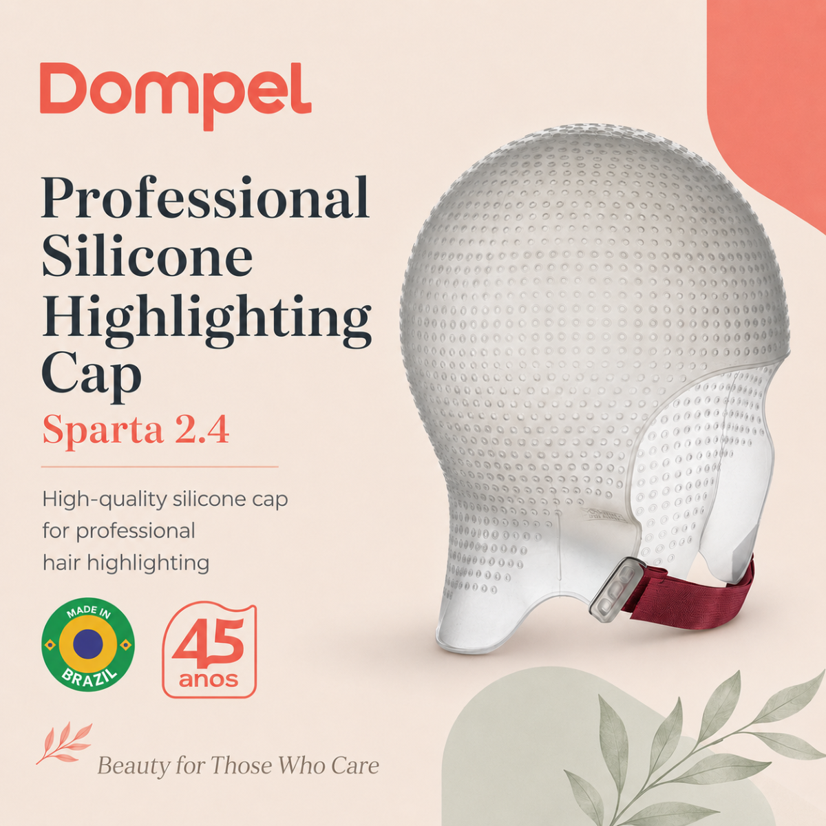 DOMPEL Sparta 2.4K Silicone Highlight Hair Cap Color White | 2,400 Strategically Positioned Holes | with metal needle