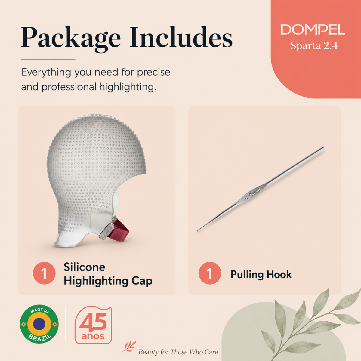 DOMPEL Sparta 2.4K Silicone Highlight Hair Cap Color White | 2,400 Strategically Positioned Holes | with metal needle