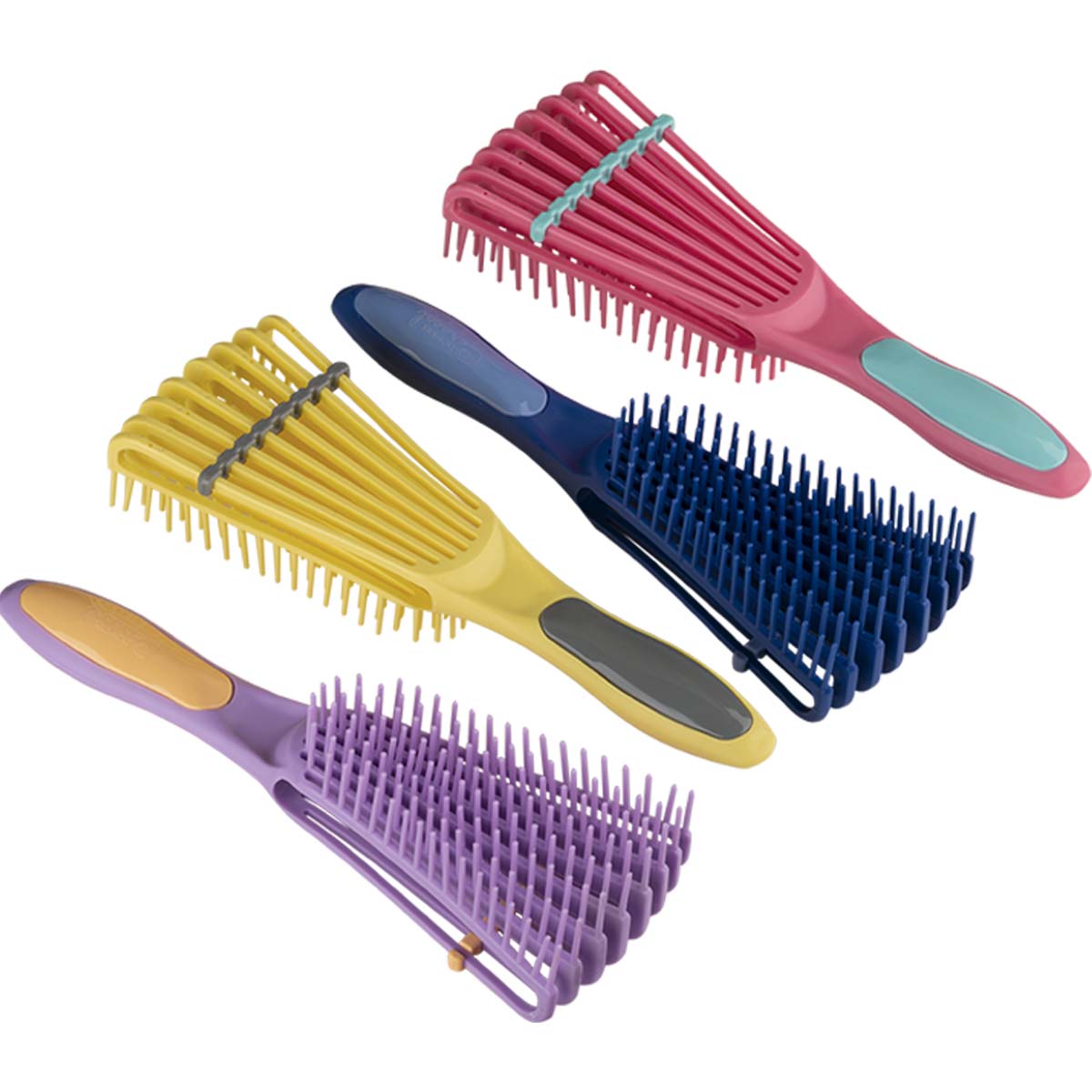 Cepillo Dompel Caracol, especialmente desarrollado para la rutina de cepillado de rizos, cepillo antiestático con cerdas ligeras, suaves y flexibles. 4 piezas (amarillo, rosa, morado, azul) - depilcompany