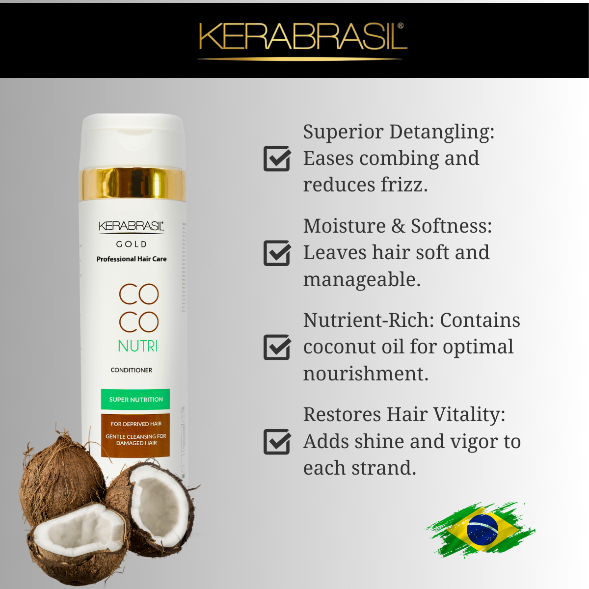 KERABRASIL Coconut Rich Conditioner - 300ml - Smooth & Shine Hair Therapy-KERABRASIL