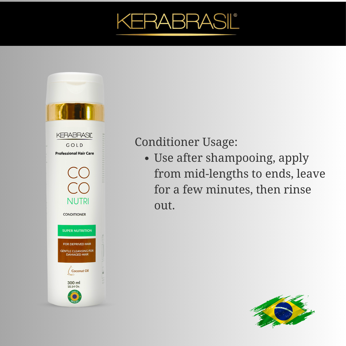 KERABRASIL Coconut Rich Conditioner - 300ml - Smooth & Shine Hair Therapy-KERABRASIL