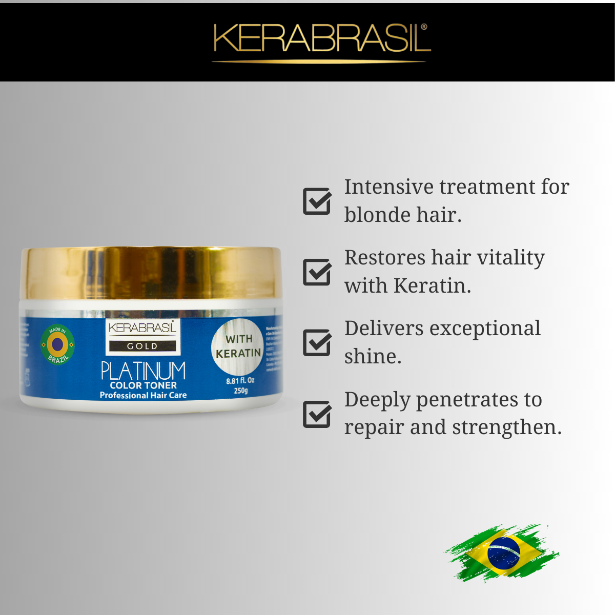 KERABRASIL Platinum Hair Care Set - 300ml Shampoo & Conditioner, 250g Treatment Cream-KERABRASIL