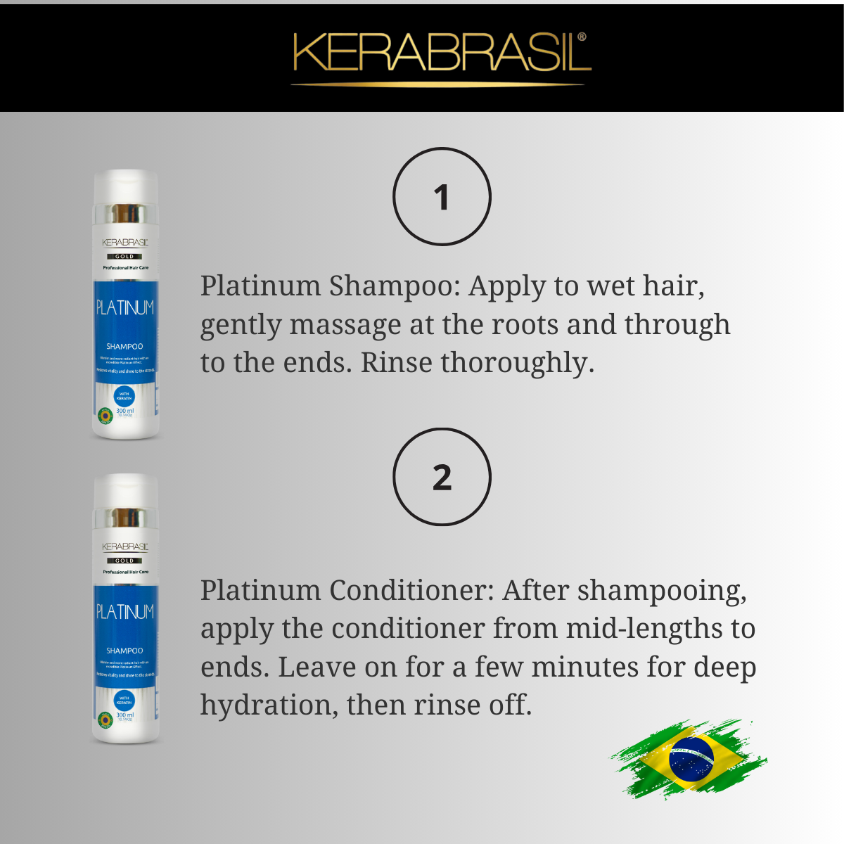 KERABRASIL Platinum Hair Care Set - 300ml Shampoo & Conditioner, 250g Treatment Cream-KERABRASIL