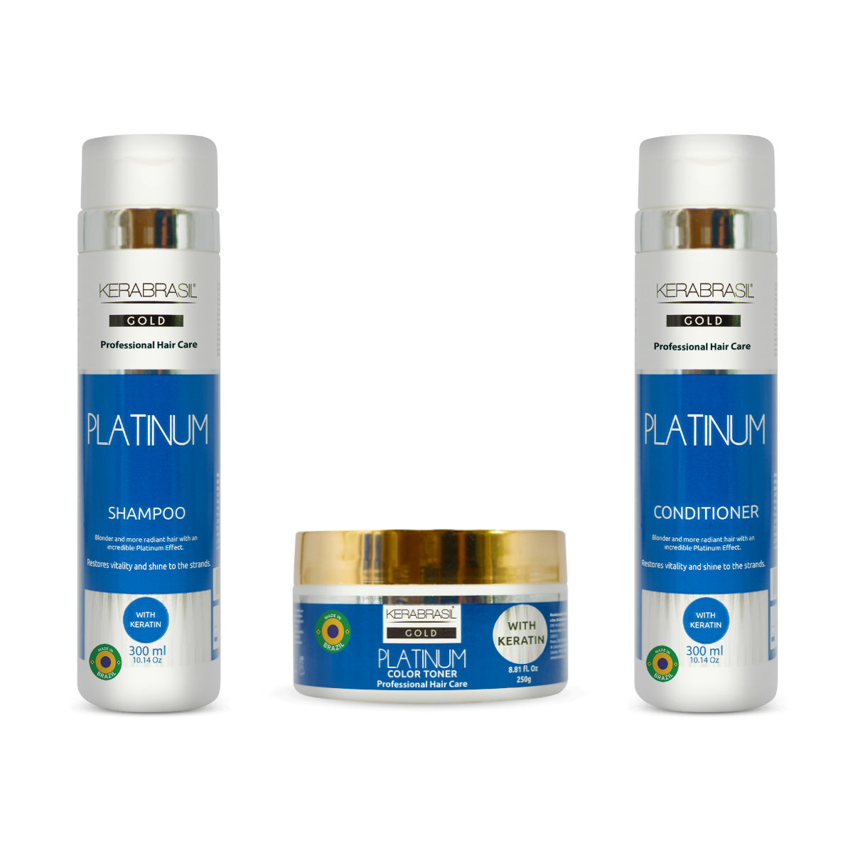 KERABRASIL Platinum Hair Care Set - 300ml Shampoo & Conditioner, 250g Treatment Cream-KERABRASIL