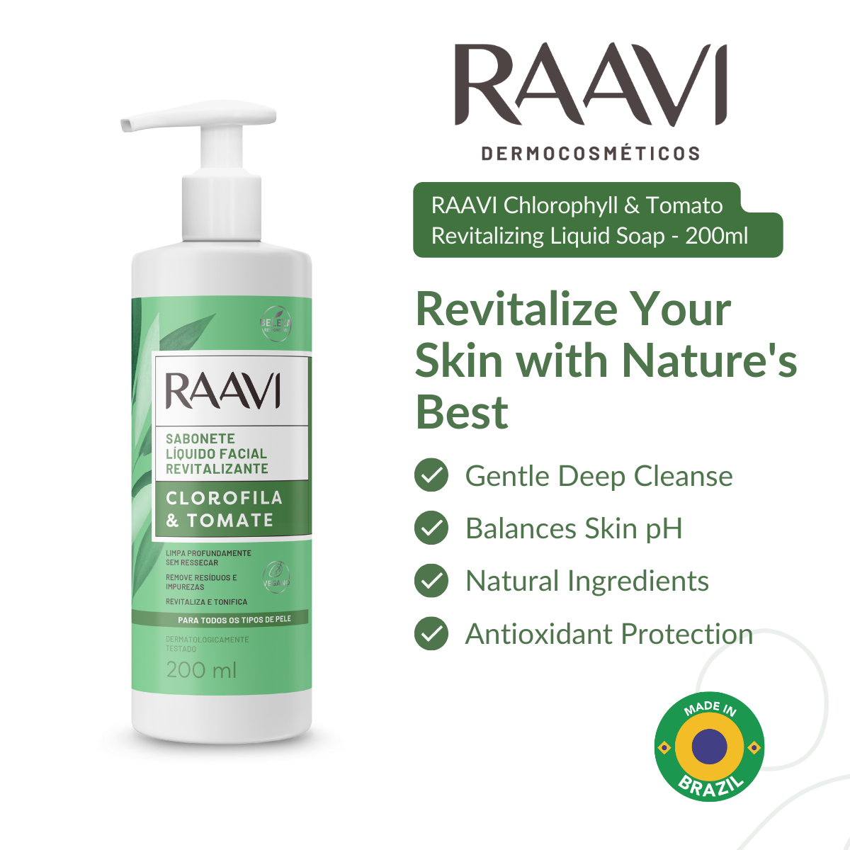 Jabón líquido revitalizante de clorofila y tomate RAAVI - 200 ml - raavicosmetics