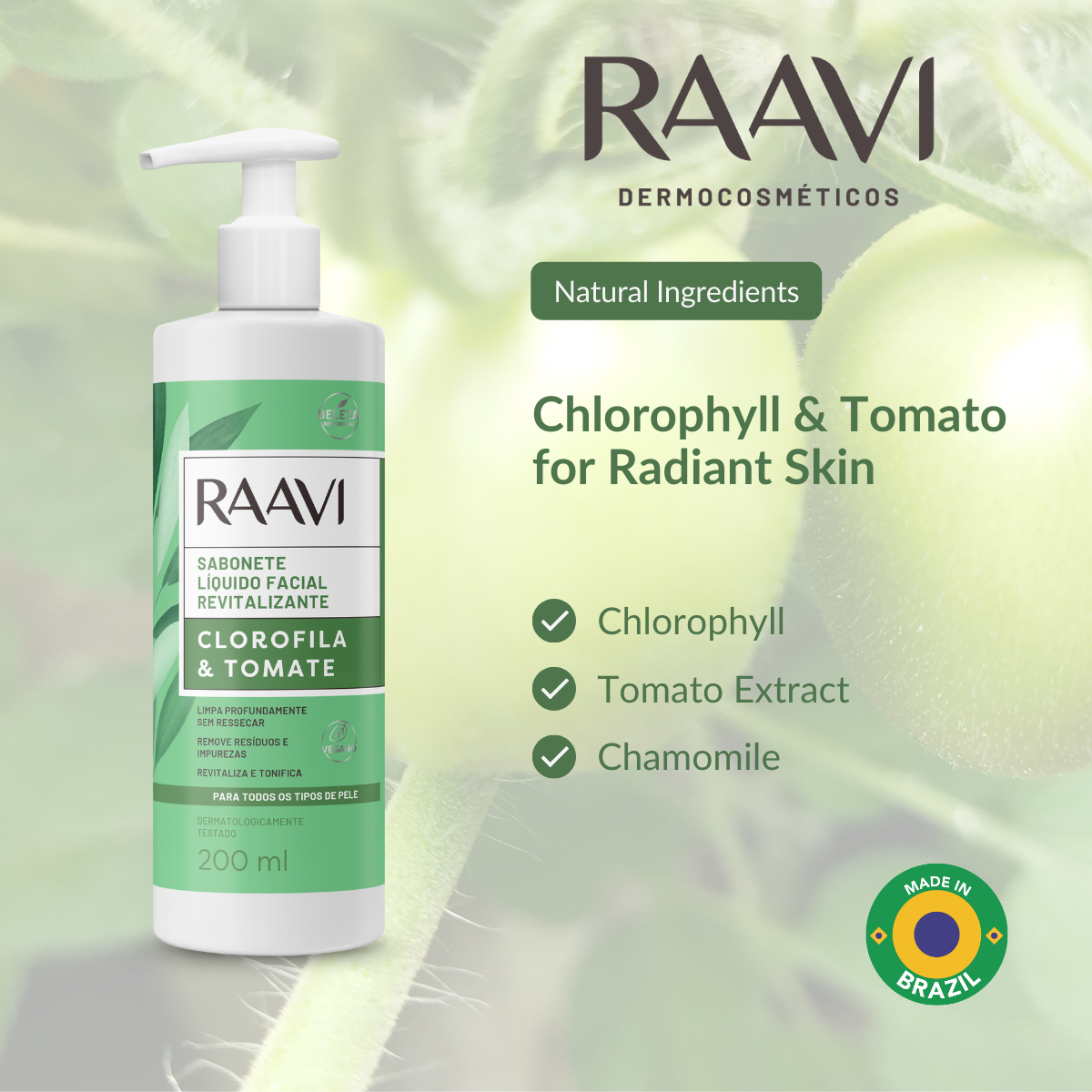 Jabón líquido revitalizante de clorofila y tomate RAAVI - 200 ml - raavicosmetics