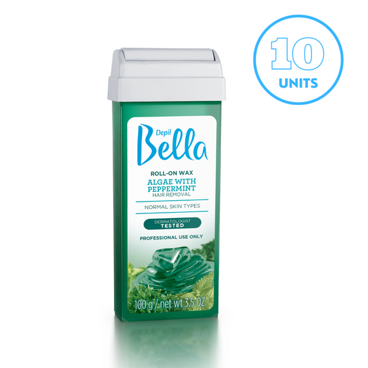 Depil Bella Algas con Cera Depilatoria Roll-On Menta, 3.52oz (Oferta 10 Unidades) - Compra cosmética profesional dedicada a la depilación