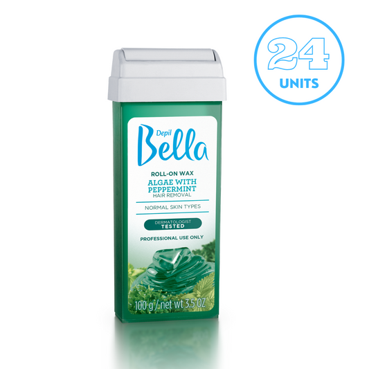 Depil Bella Algas con Cera Depilatoria Roll-On Menta, 3.52oz (Oferta 24 Unidades) - Compra cosmética profesional dedicada a la depilación