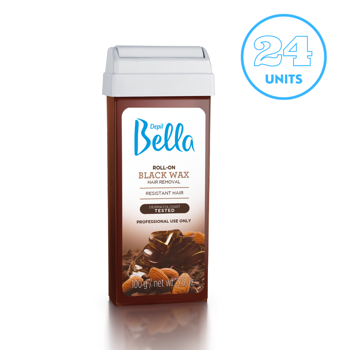 Depil Bella Cera Negra Roll-On con Aceites de Almendras y Cacao - 3.52oz (Oferta 24 Unidades)